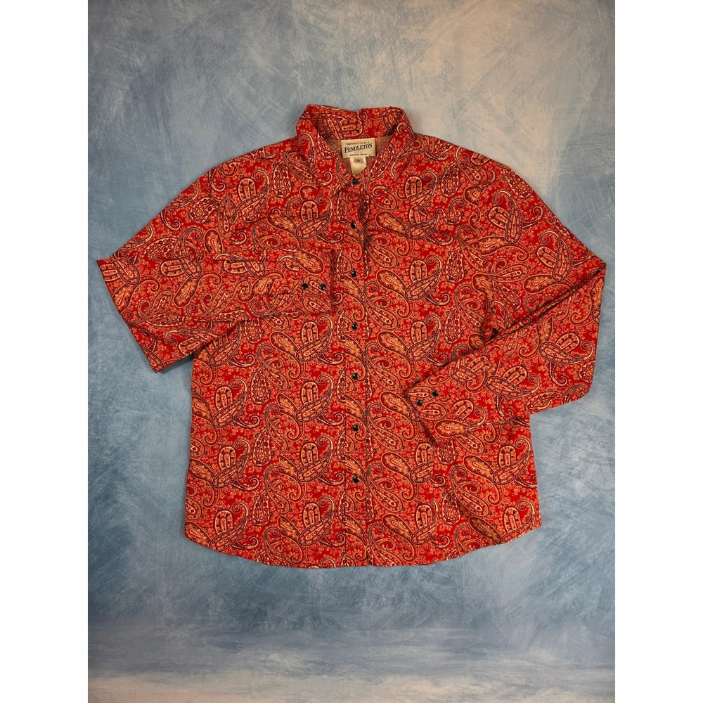 Pendleton Laramie Men Shirt XL Red Paisley Western Pearl Snap Cowboy Cotton